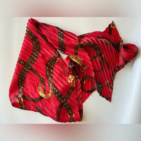 Ralph Lauren Hot Pink Chain-Print Pleated Scarf - Picture 4 of 6